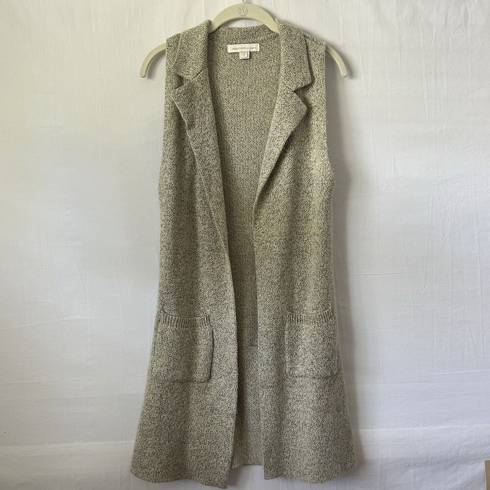 Woman's Cardigan Small Gray Open Front Pockets Knit Collared Career Timeless